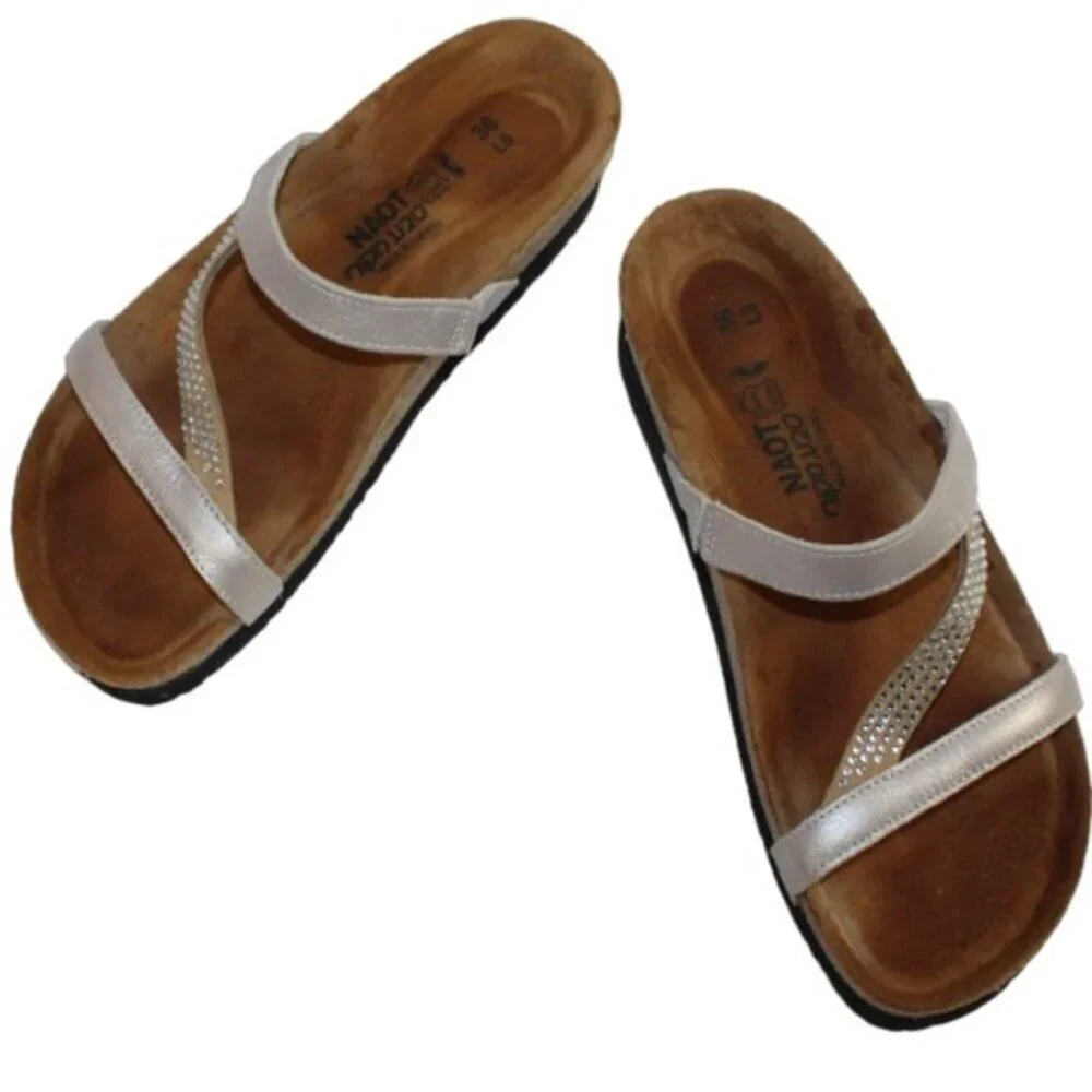Naot Hawaii Stardust Silver Rhinestone Accent Slide Sandal Size 36 (US 5 - 5.5)